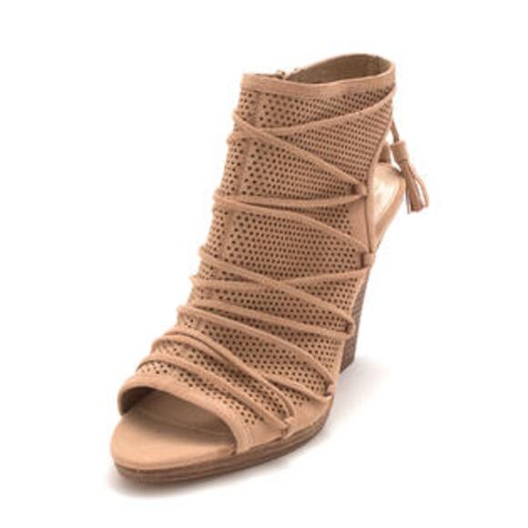 Vince Camuto Javy Tan Open Toe Suede Bootie 8.5 - Picture 2 of 10